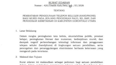 Disdik Gorontalo Utara Batasi Penggunaan HP Siswa, Tekankan Disiplin dan Literasi